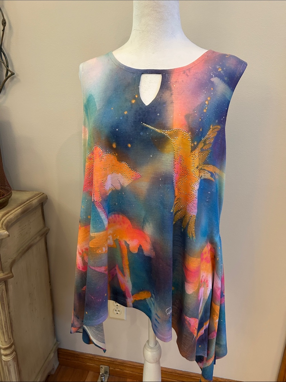 Sleeveless Multicolor Hummingbird Print Tunic Top made by Dawn Davis